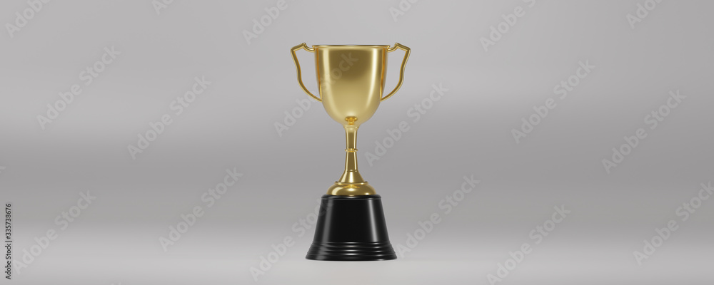 Canvas Prints golden trophy cup on gold background. copy space for text. 3d rendering.