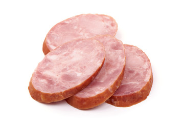 Smoked Ham sausage, isolated on white background