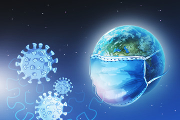 Earth in mask, coronavirus pandemia