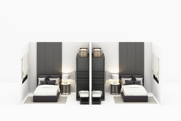 Interior bedroom modern classic style mock up with white furniture on white background 3D rendering