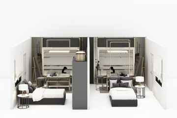 Bedroom with walk in closet jewelry decoration in modern luxury style and grey tone furniture 3d rendering