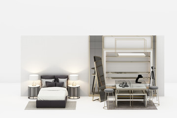 Bedroom with walk in closet jewelry decoration in modern luxury style and grey tone furniture 3d rendering