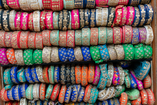 multi colored bangles in the chandni chowk wedding market district of old delhi