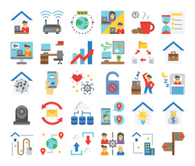 work from home flat vector icons