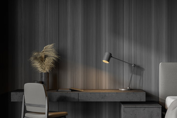 Dark wooden home office interior