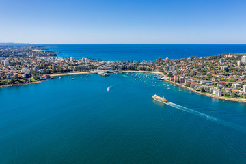 Aerial view on famous Manly Wharf and Manly, Sydney, Australia.