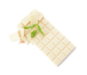 Sweet tasty chocolate on white background