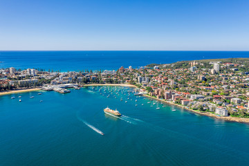 Aerial view on famous Manly Wharf and Manly, Sydney, Australia.