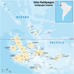 detailed vector map of the Galapagos Islands, Ecuador