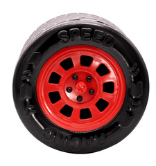 Obraz premium Kid's car tire box, black and red color, children's toy white background or isolated