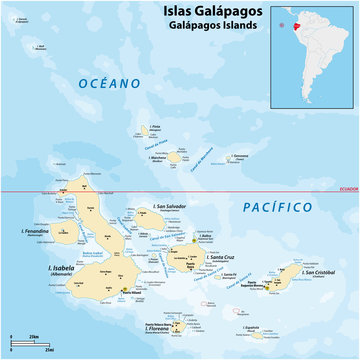 detailed vector map of the Galapagos Islands, Ecuador