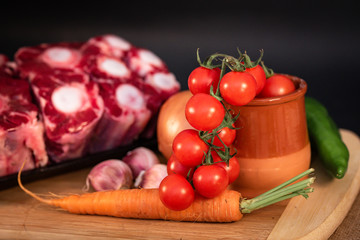 Ingredientes para receta de carne y verduras