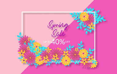 spring sale banner with beautiful flower, vector illustration