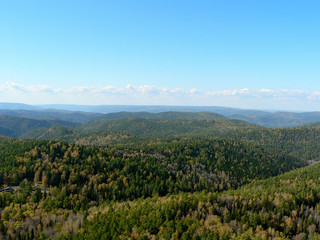 Mountains covered with forest in autumn
