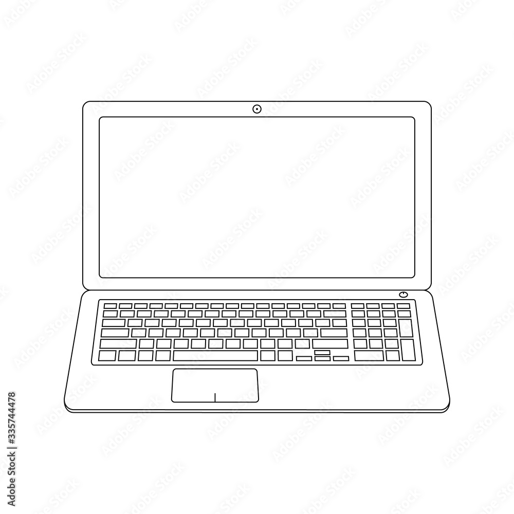 Fototapete Laptop. Flat vector illustration icon. Stylish computer outline symbol isolated on a white background. The screen can be used as a place for text and art. Monitor as a frame. For web design, banners.