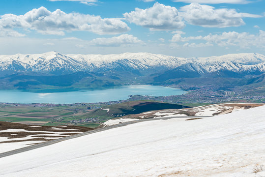 Tatvan, Bitlis - Turkey. A view from Nemrut Caldera ( Nemrut Lake and Van Lake ) in Tatvan - Bitlis.