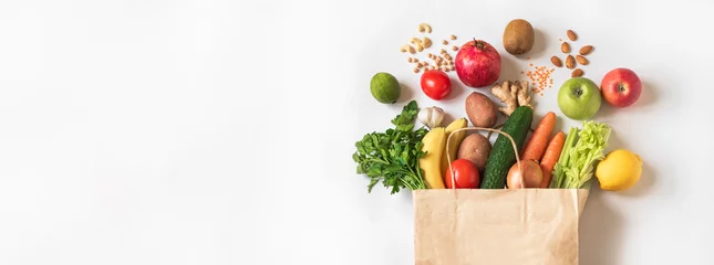 Foto op Plexiglas Verse groenten Bezorgen of boodschappen doen gezonde voeding