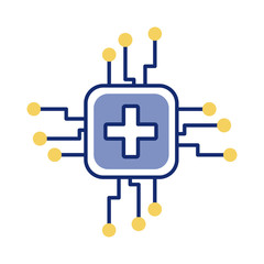 medical cross symbol in processor computer line style