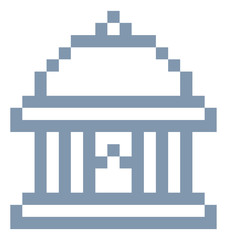 Museum icon in a pixel 8 bit video game art style