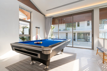 Interior design of pool table in pool villa, house, home, condo and apartment