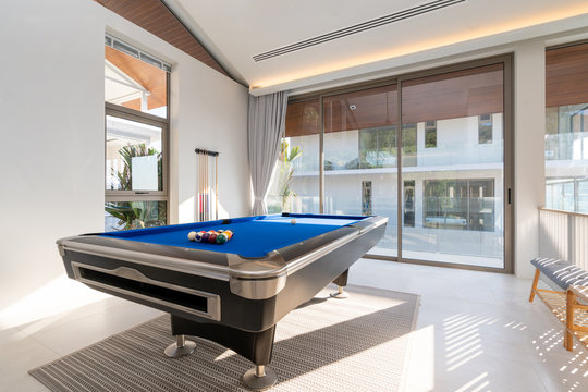 Interior design of pool table in pool villa, house, home, condo and apartment