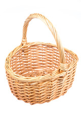 Simple empty wicker basket still life on white background