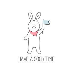 Drawn cute rabbit with flag and quote 