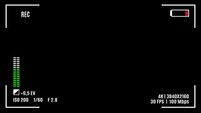 Camera recording screen, viewfinder on black background