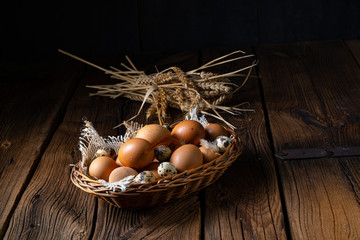 Fresh eggs straight from the farm in a basket