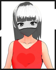 Anime Girl Cartoon Character wearing Face Mask to prevent Coronavirus COVID-19. Japanese Girl with Comic Effect with a smile and Background it's Anime Manga Girl from Japan
