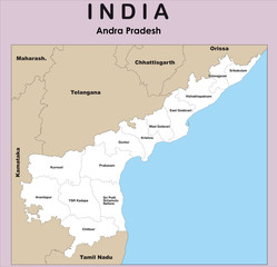 vector illustration of Andhra Pradesh map with border outline in black colour.