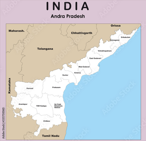 Telangana And Andhra Pradesh Border Map Vector Illustration Of Andhra Pradesh Map With Border Outline In Black  Colour Wall Mural-Awesome Artt