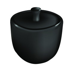 
Vector realistic illustration of a cup. An isolated image of black dishes. Ceramic container with a lid.