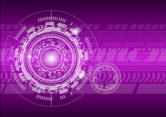 Obraz premium Abstract digital technology background. Purple banner with line and circle light effects. Vector illustration for graphic design, Hi-Tech and business.