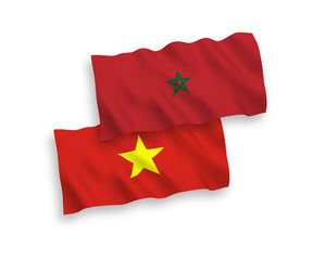 Flags of Morocco and Vietnam on a white background