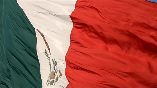 Mexican flag agitated in the wind,closeup