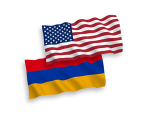 Flags of Armenia and America on a white background