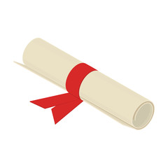 Diploma scroll, isometric design. 3D render. Vector illustration.