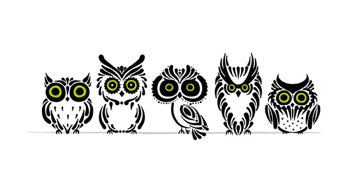 Cute owls family. Simple style for your design