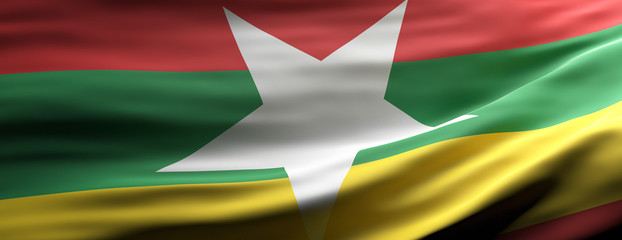 Myanmar national flag waving texture background. 3d illustration