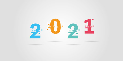 2021 new year numbers with digital glitch effect