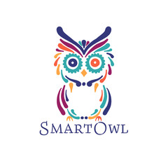 Cute owl colorful, logo design template