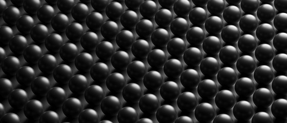 Black glossy balls background, texture, banner. 3d illustration