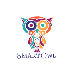 Cute owl colorful, logo design template