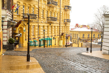 Kyiv, Ukraine - March, 22, 2020: Kyiv without people. St. Andrew's descent - old town.