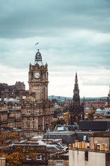 Fototapeta premium Edinburgh skyline scott monument and Edinburgh castle with clock tower