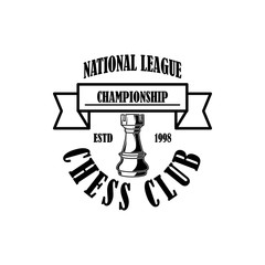 Chess club emblem template. Design element for emblem, sign, logo, label, poster, card. Vector illustration