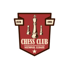 Chess club emblem template. Design element for emblem, sign, logo, label, poster, card. Vector illustration