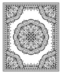 Frame in eastern tradition. Stylized with henna tattoos decorative pattern for decorating covers for book, notebook, casket, magazine, postcard and folder. Flower mandala in mehndi style.