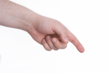 Male hand points with index finger